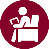 Icon of student sitting in chair holding a tablet.
