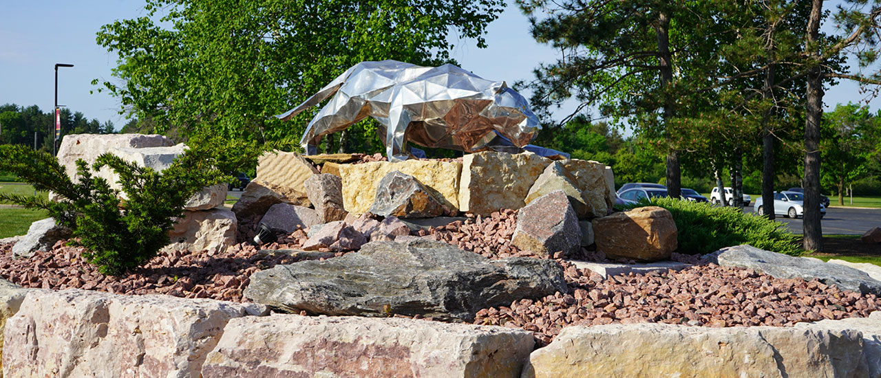 Welded Cougar statue on the Wisconsin Rapids Campus.