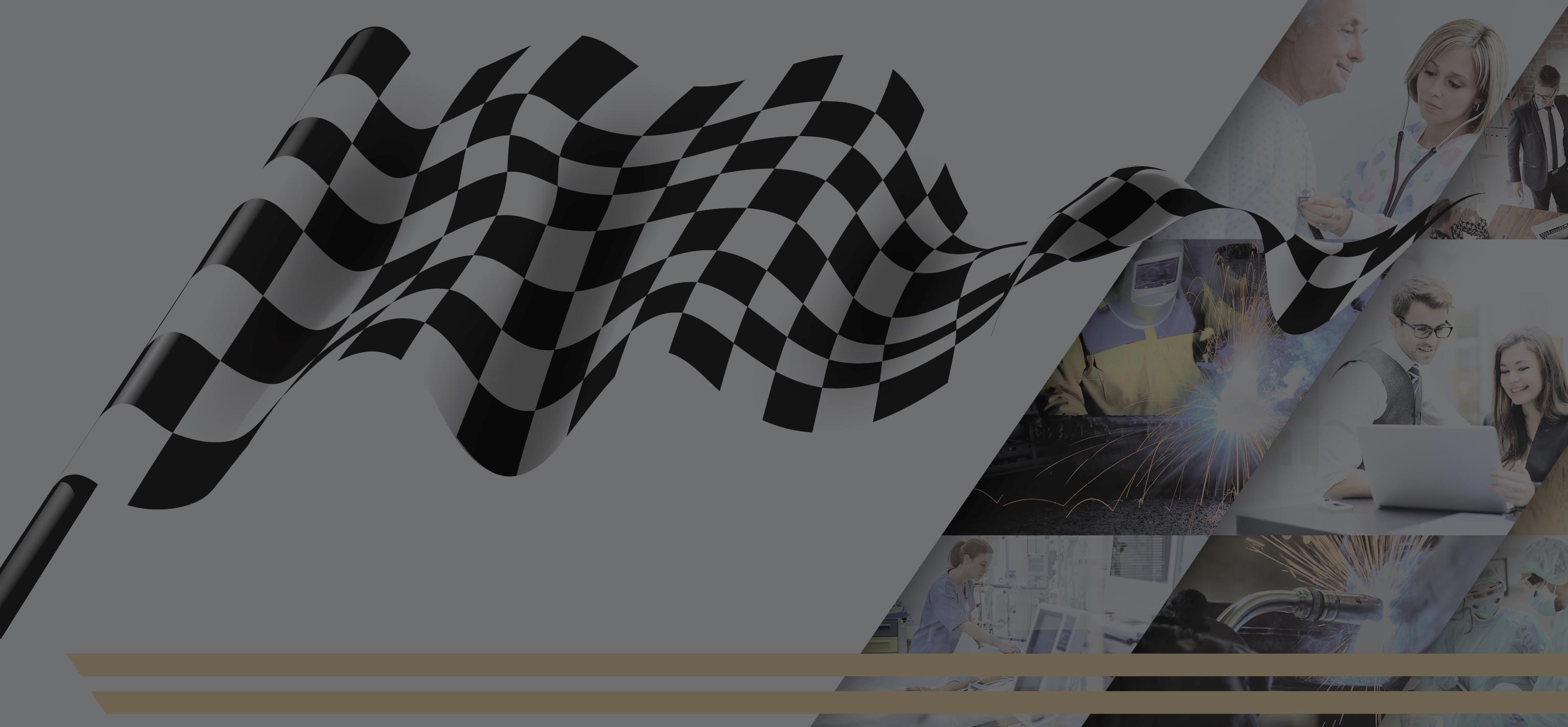 Checkered Flag, collage of images representing, business, healthcare, and welding