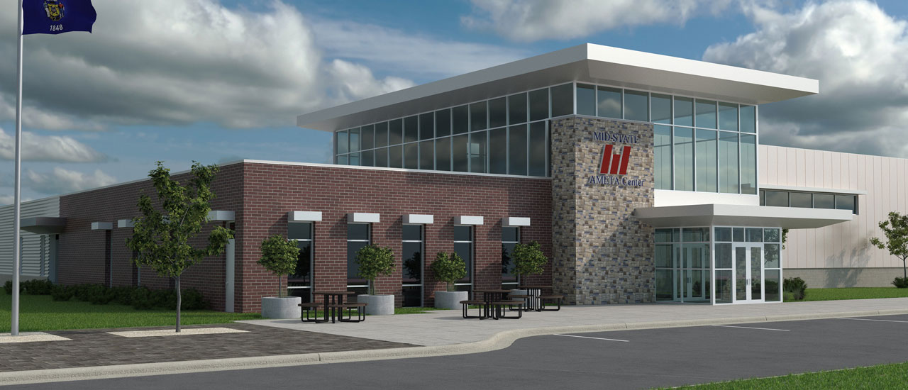Wayne H. Bushman AMETA Center building rendering. Become a partner. Advanced Manufacturing, Engineering Technology, and Apprenticeship Center. 