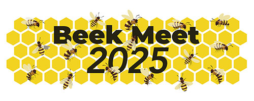 Beek Meet 2025 with honeycomb and bees.