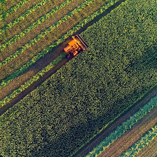 Tractor working through a farm field.