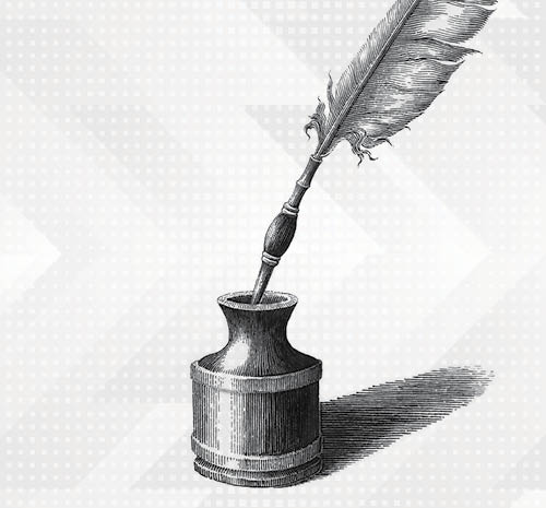 Drawing of a quill pen in ink