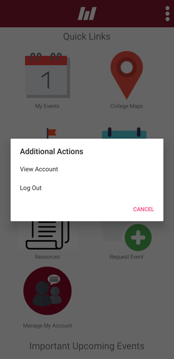 Screenshot showing Step 1 of deleting your account. Click "View Account" after selecting the menu button.