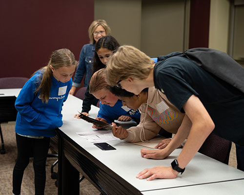 Attendees of Mid-State Technical College’s College Camp learn about student life opportunities at Mid-State through a scavenger hunt on the Wisconsin Rapids Campus, June 12.