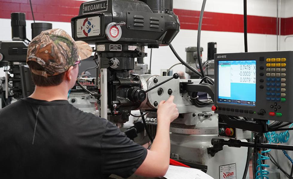 A local high school student participates in the Precision Machining event at the 2024 Regional SkillsUSA® Competition on Mid-State Technical College’s Wisconsin Rapids Campus. This year’s event will be held Friday, Jan. 17, at Mid-State’s Advanced Manufacturing, Engineering Technology, and Apprenticeship (AMETA™) Center.