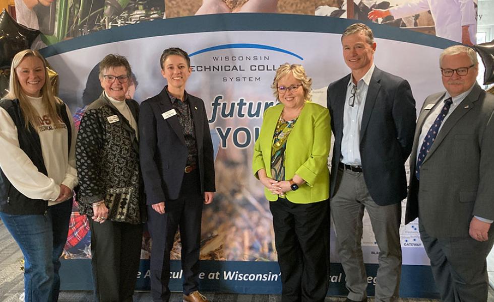 Participants in the annual Wisconsin Technical College System (WTCS) Ag Day Celebration hosted by Mid-State Technical College, March 11, at the American Legion Post 54 in Marshfield, Wis. From left: Alex Lendved, Mid-State Technical College dean of the Marshfield Campus and School of Applied Technology; Lois TeStrake, Marshfield city mayor; Layla Merrifield, WTCS president; Shelly Mondeik, Mid-State president; Mike Strigel, State of Wisconsin Department of Agriculture, Trade and Consumer Protection (DATC