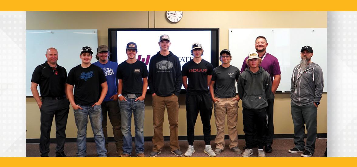 Mid-State Technical College’s graduating Fuse Your Future students on the Wisconsin Rapids Campus, June 29. From left, Tait Strand, executive director of the Central Wisconsin Manufacturing Alliance (CWIMA); Fuse Your Future completers Ethan Lee, Greg Brummund, Jacob Cornell, Kaleb Krupka, Kale Babcock, Elton Williams and Tyler Giese; Ryan Kawski, dean of the School of Applied Technology; and Aaron Wulk, Welding instructor.