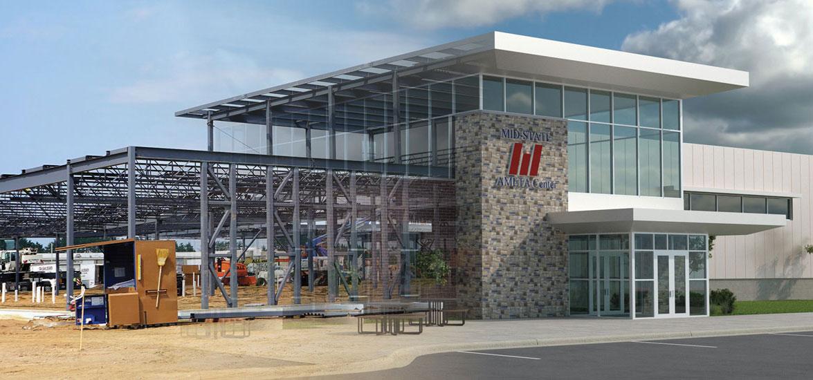 Rendering of Mid-State’s Wayne H. Bushman Advanced Manufacturing, Engineering Technology and Apprenticeship Center in Stevens Point. The AMETA Center is currently under construction and slated to open in fall 2024.