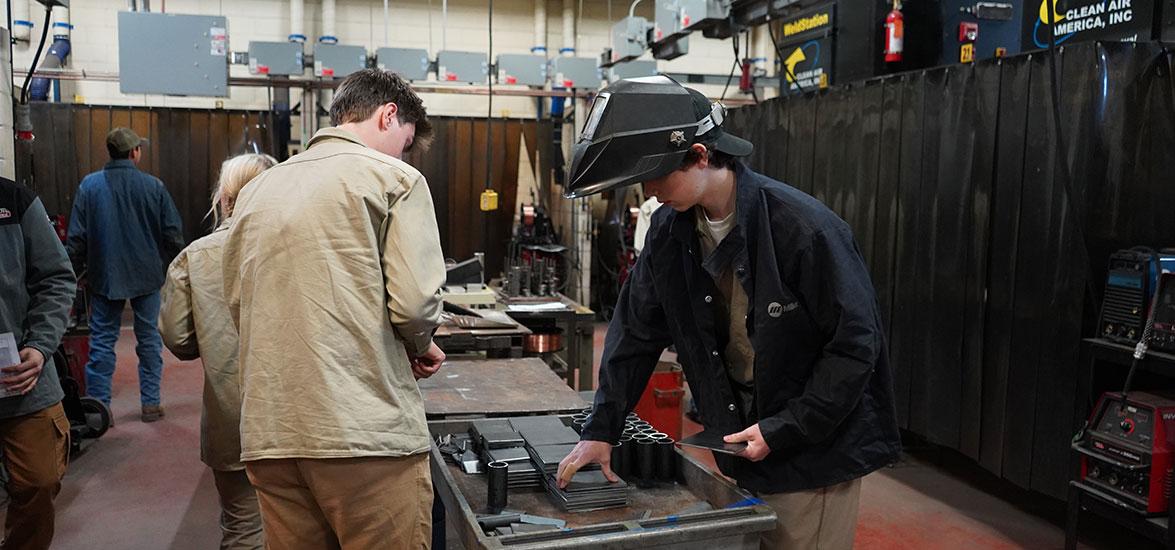 Local high school students prepare their materials for the SkillsUSA Welding Challenge at Mid-State Technical College’s Wisconsin Rapids Campus on Oct. 20.