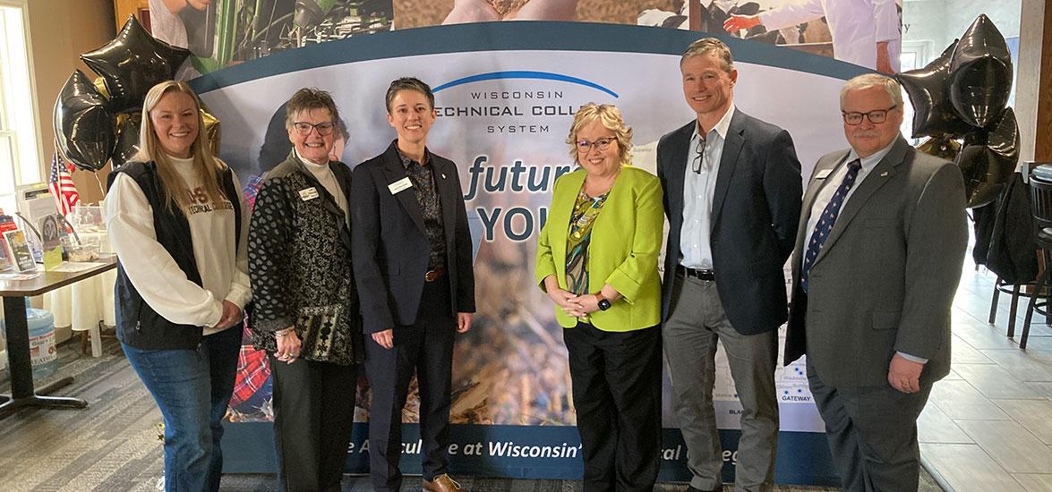 Participants in the annual Wisconsin Technical College System (WTCS) Ag Day Celebration hosted by Mid-State Technical College, March 11, at the American Legion Post 54 in Marshfield, Wis. From left: Alex Lendved, Mid-State Technical College dean of the Marshfield Campus and School of Applied Technology; Lois TeStrake, Marshfield city mayor; Layla Merrifield, WTCS president; Shelly Mondeik, Mid-State president; Mike Strigel, State of Wisconsin Department of Agriculture, Trade and Consumer Protection (DATC