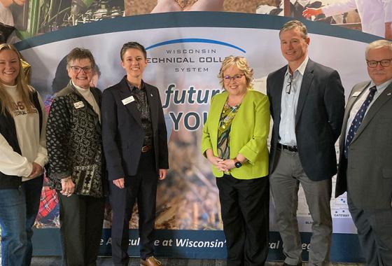 Participants in the annual Wisconsin Technical College System (WTCS) Ag Day Celebration hosted by Mid-State Technical College, March 11, at the American Legion Post 54 in Marshfield, Wis. From left: Alex Lendved, Mid-State Technical College dean of the Marshfield Campus and School of Applied Technology; Lois TeStrake, Marshfield city mayor; Layla Merrifield, WTCS president; Shelly Mondeik, Mid-State president; Mike Strigel, State of Wisconsin Department of Agriculture, Trade and Consumer Protection (DATC