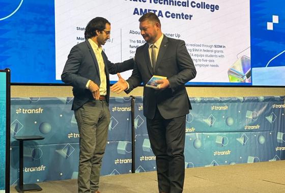 From left: John Iaia, Lenovo head of strategic alliances and ventures, presents Mid-State Technical College Dean of Applied Technology Ryan Kawski with the College’s runner-up award in Transfr’s Trailblazer Power of Partnership competition. The award was presented during Transfr’s XR Futures conference in New York City on Oct. 6.